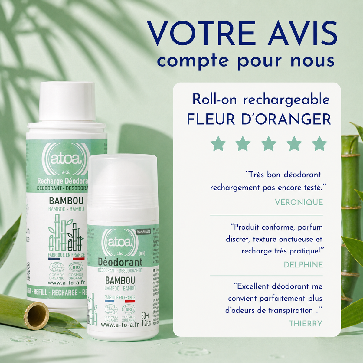ATOA - Lot Roll-on + Recharge déodorant Bambou - COSMOS ORGANIC