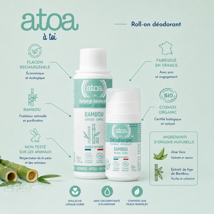 ATOA - Lot Roll-on + Recharge déodorant Bambou - COSMOS ORGANIC