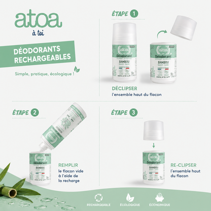 ATOA - Lot Roll-on + Recharge déodorant Bambou - COSMOS ORGANIC