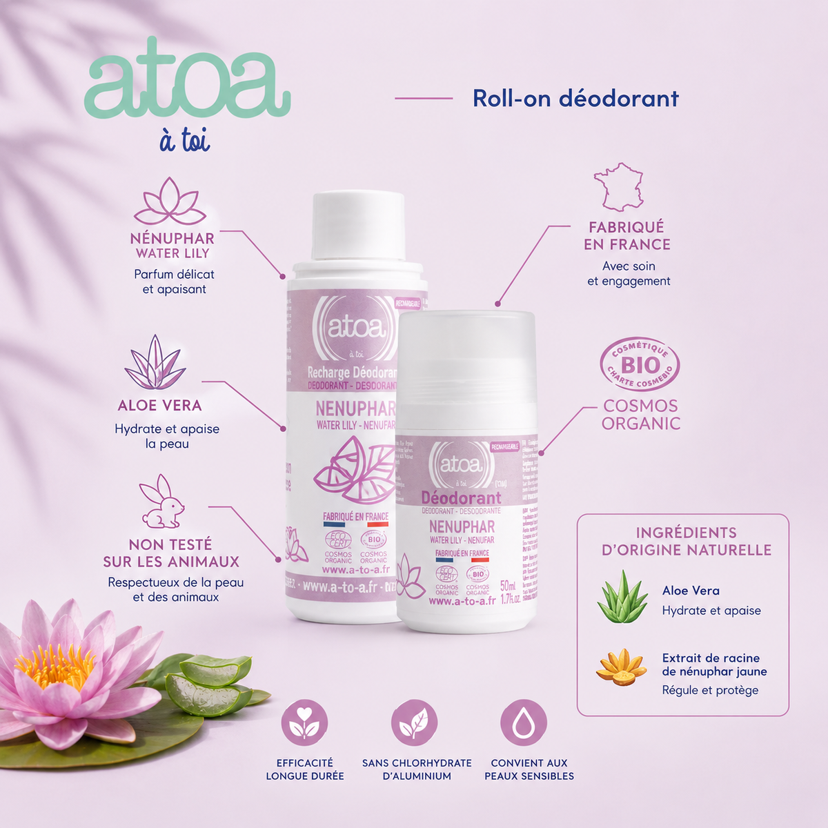 ATOA - Lot Roll-on + Recharge déodorant Nénuphar - COSMOS ORGANIC
