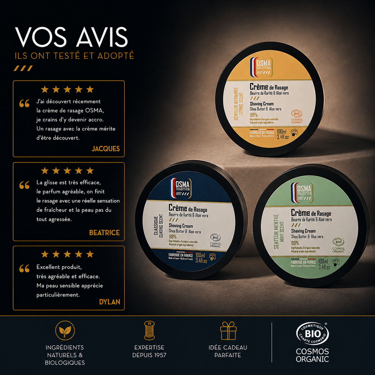 OSMA TRADITION - Crème de Rasage - AGRUMES - certifiée COSMOS ORGANIC
