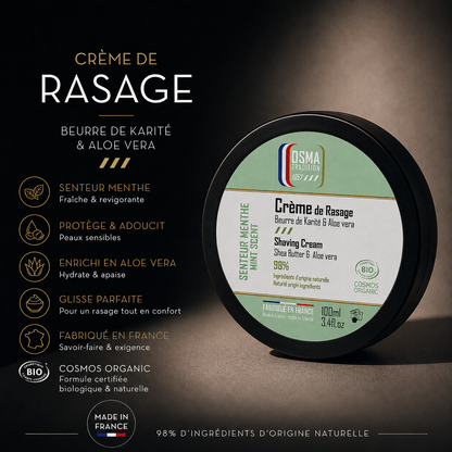 OSMA TRADITION - Crème de Rasage - MENTHE - certifiée COSMOS ORGANIC