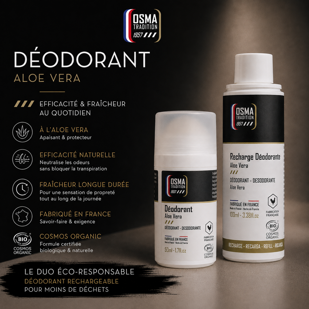 OSMA TRADITION - Roll on déodorant Rechargeable certifié COSMOS ORGANIC