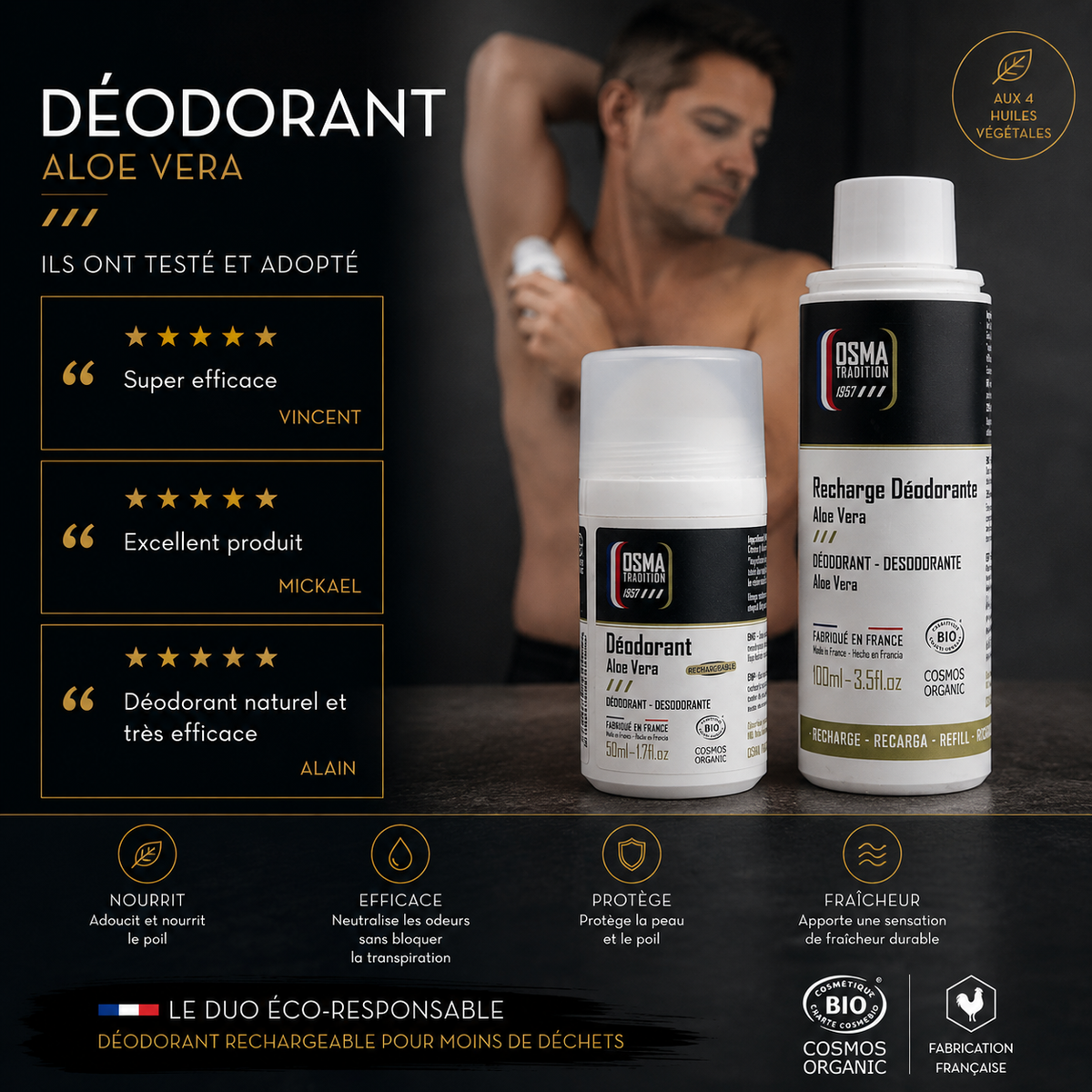 OSMA TRADITION - Roll on déodorant Rechargeable certifié COSMOS ORGANIC